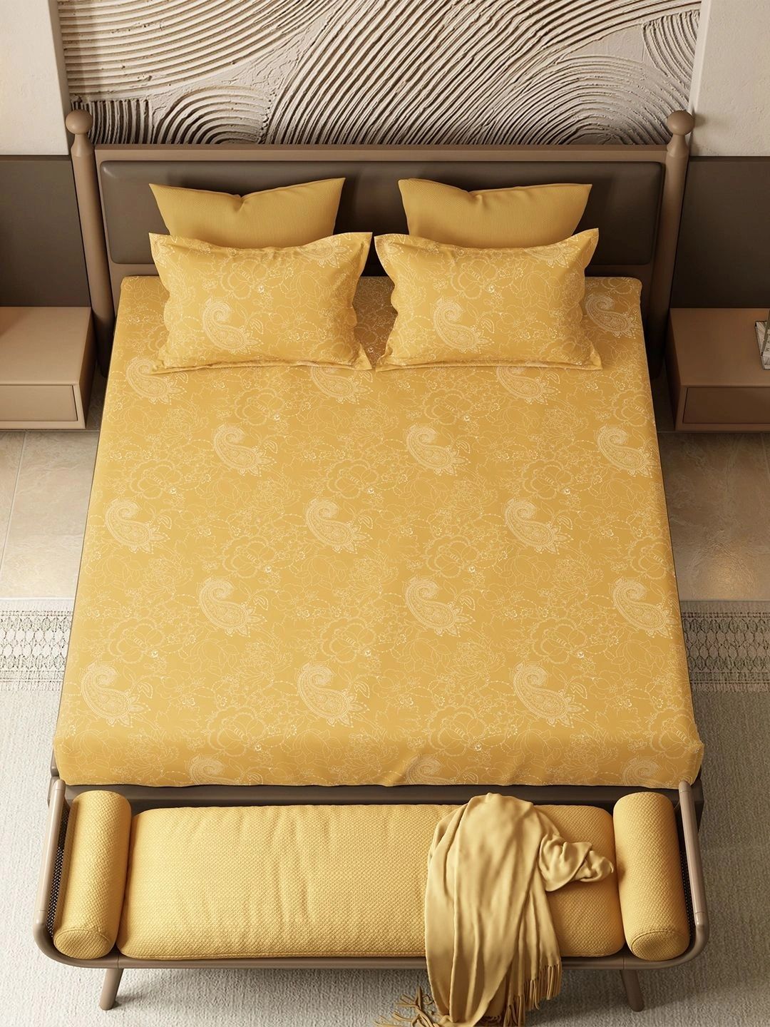 MYTRIDENT Yellow 144 TC King 3-Pcs Bedsheet With Pillow Covers-image-49