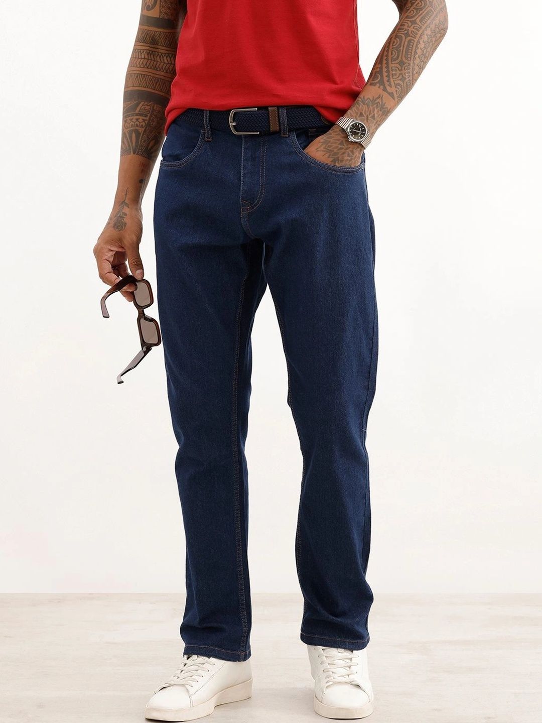 WROGN Men Relaxed Fit Mid-Rise Stretchable Jeans-picture-33
