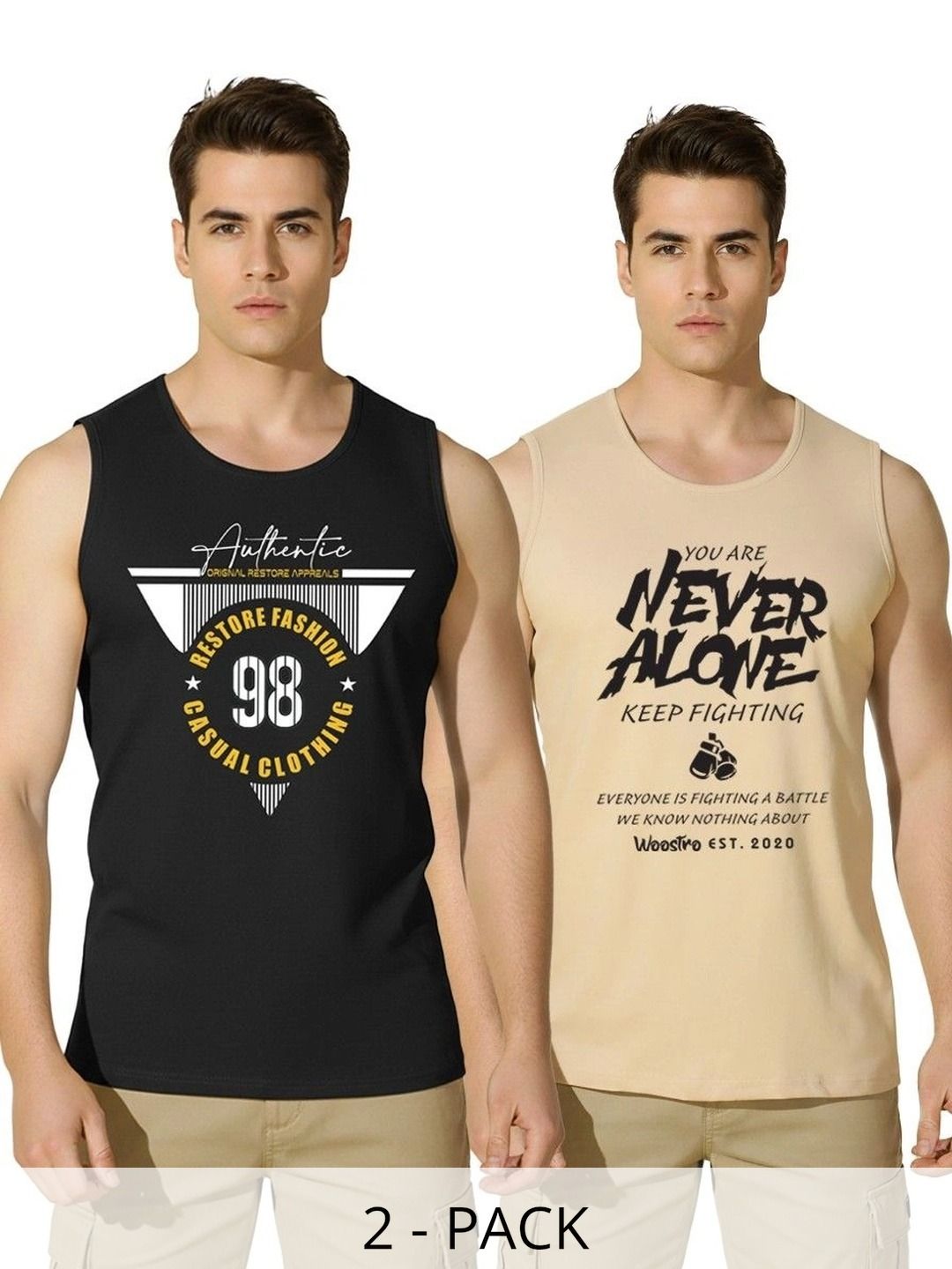 SKY HARBOAR Pack Of 2 Typography Printed Cotton Sleeveless Innerwear Vests-picture-29