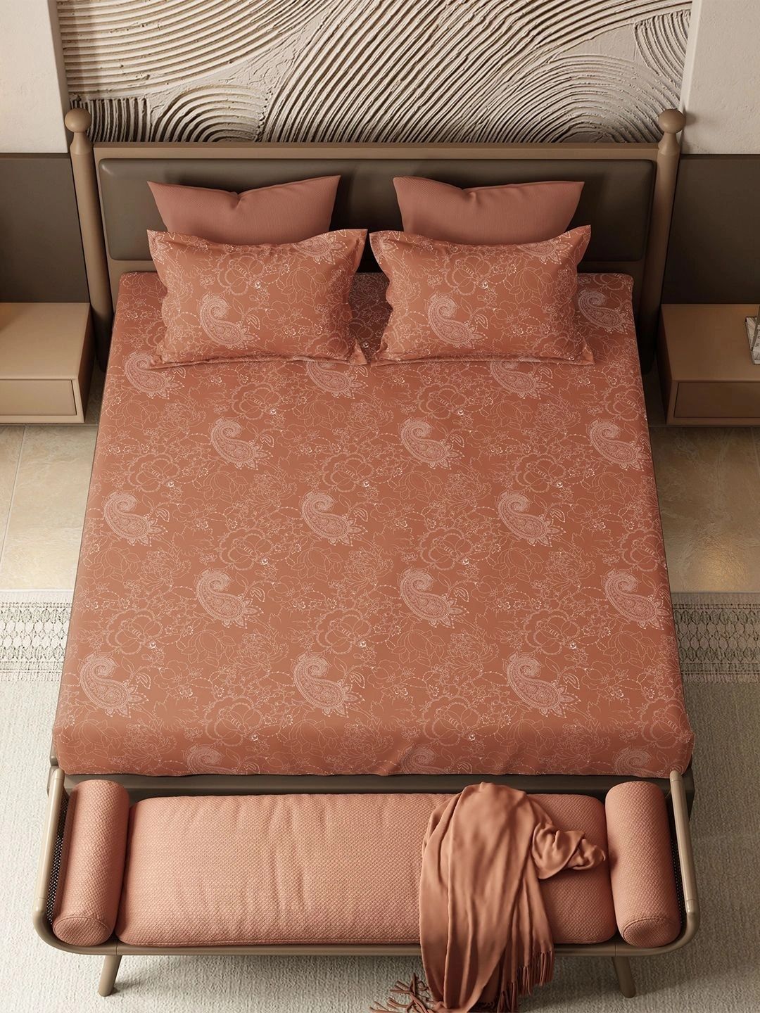 MYTRIDENT Rust Orange 144 TC King 3-Pcs Bedsheet With Pillow Covers-image-27