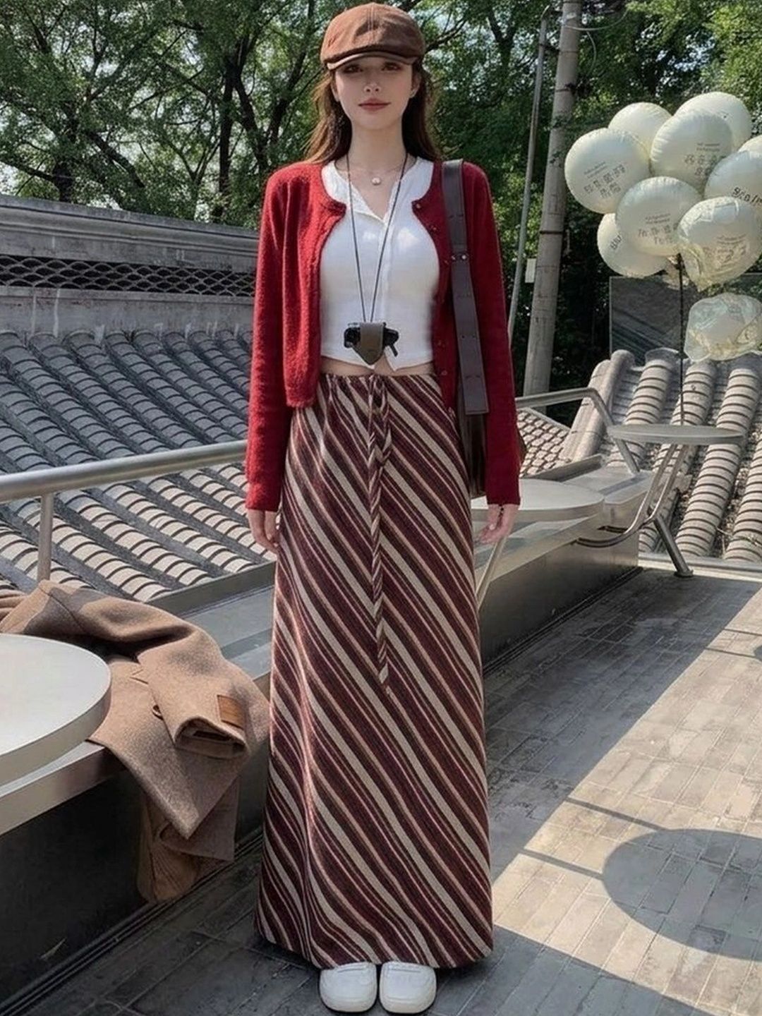Suo Women Striped Maxi A-Line Skirt-picture-21