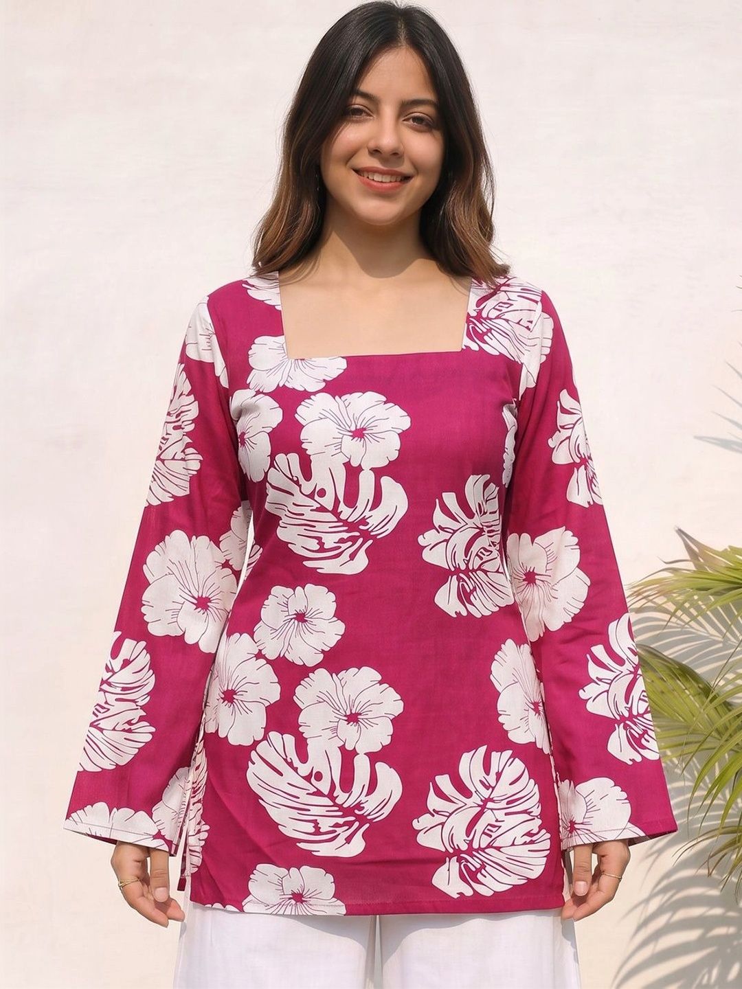 SHINISHA Botanical Printed Square Neck Kurti-picture-14