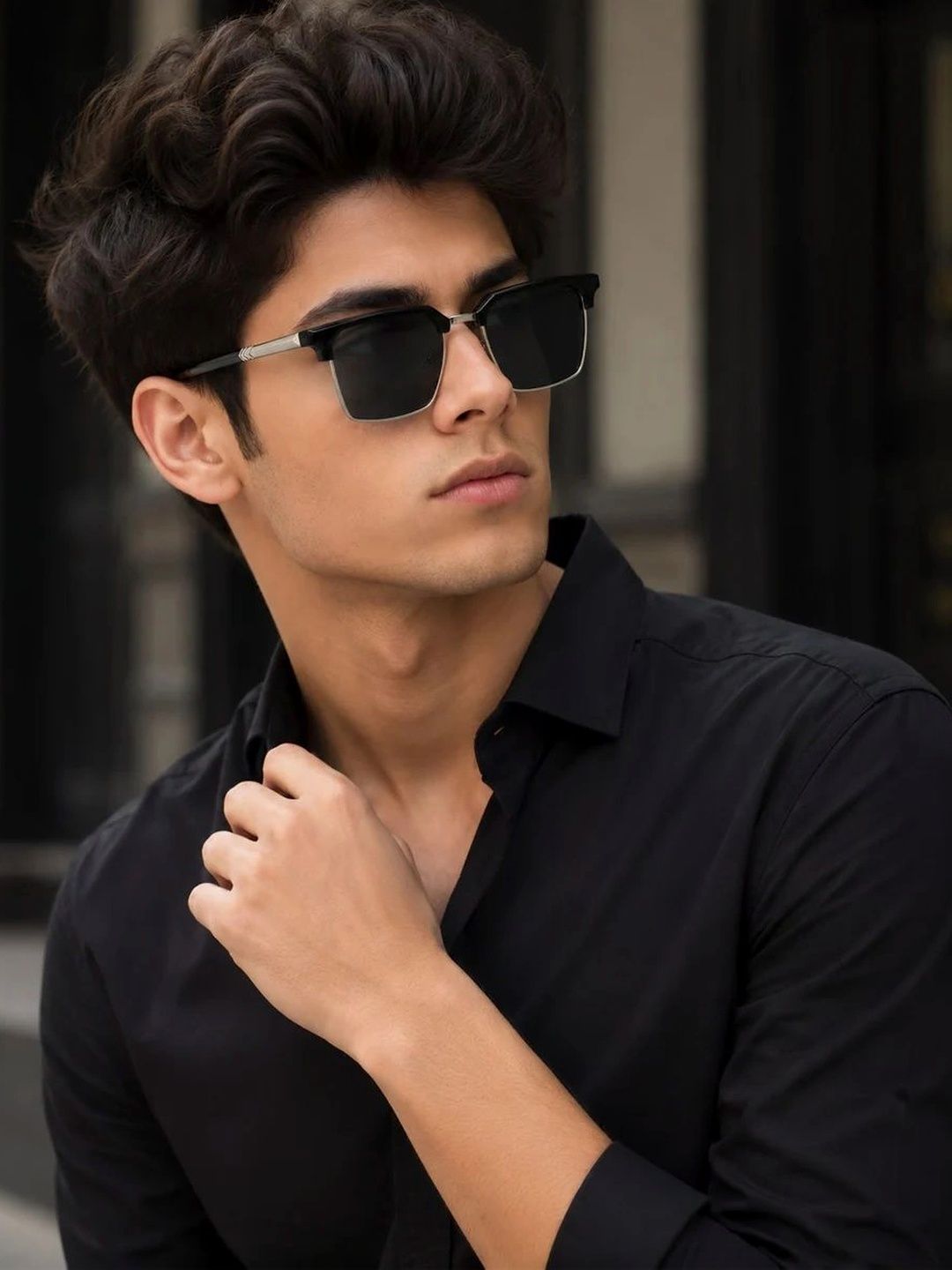 ZAADRAN Unisex Grey Lens & Black Browline Sunglasses with-image-39