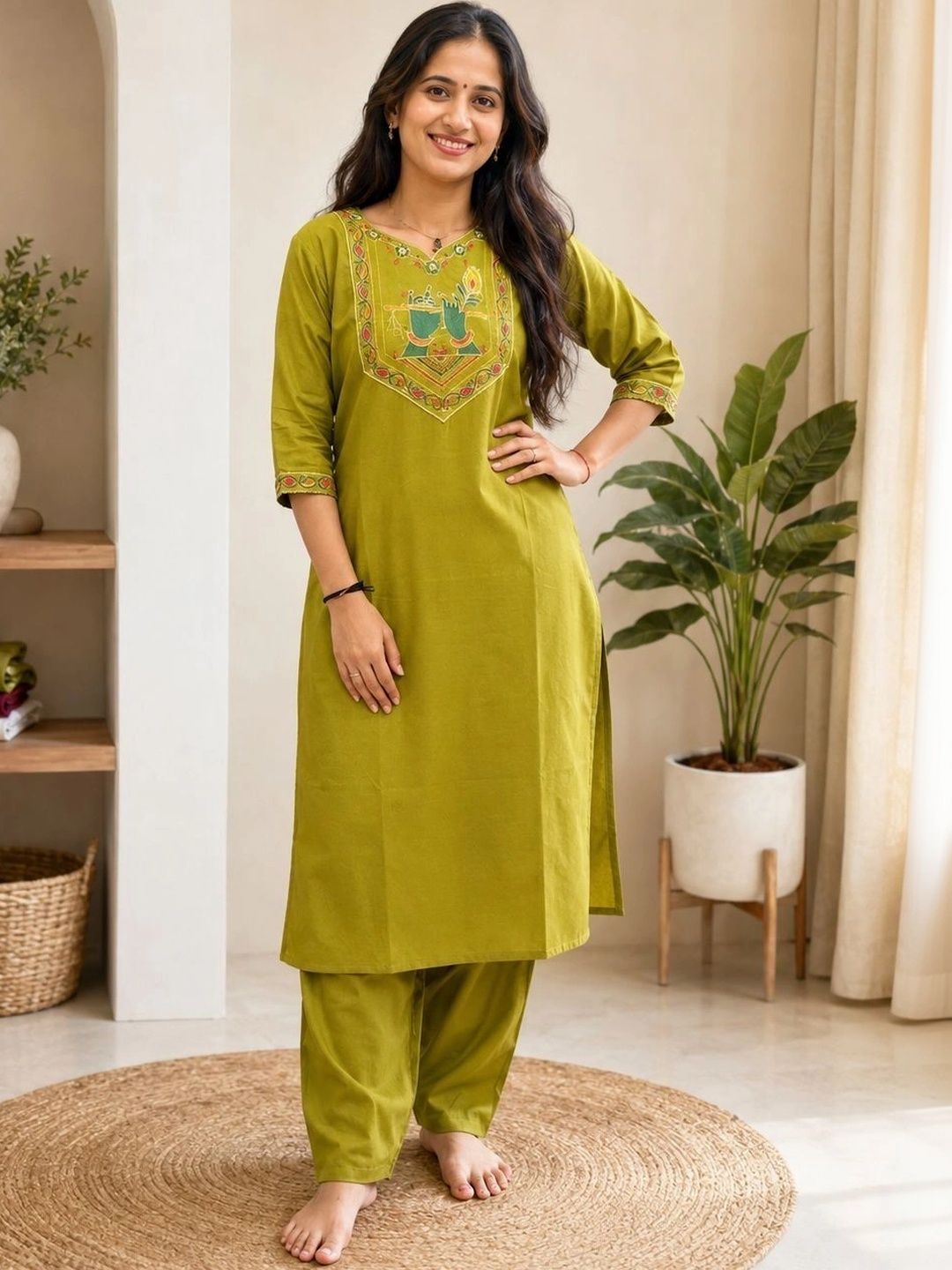 MAHALAXMI CREATION Ethnic Motifs Embroidered Thread Work Pure Cotton Kurti-picture-21