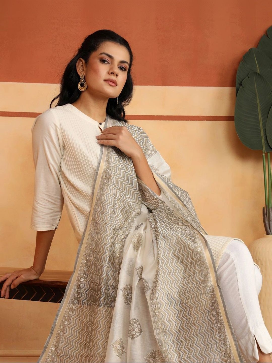 Fabindia Printed Cotton Silk Blend Block Print Dupatta-picture-36