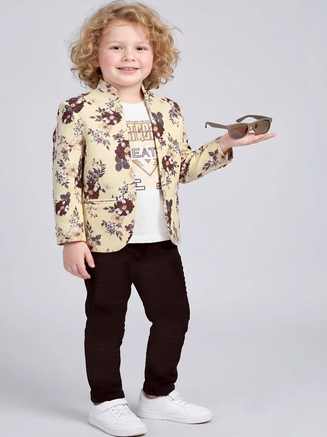 Axiom Kids Wear Boys Printed T-Shirt & Trousers With Blazer-image-13