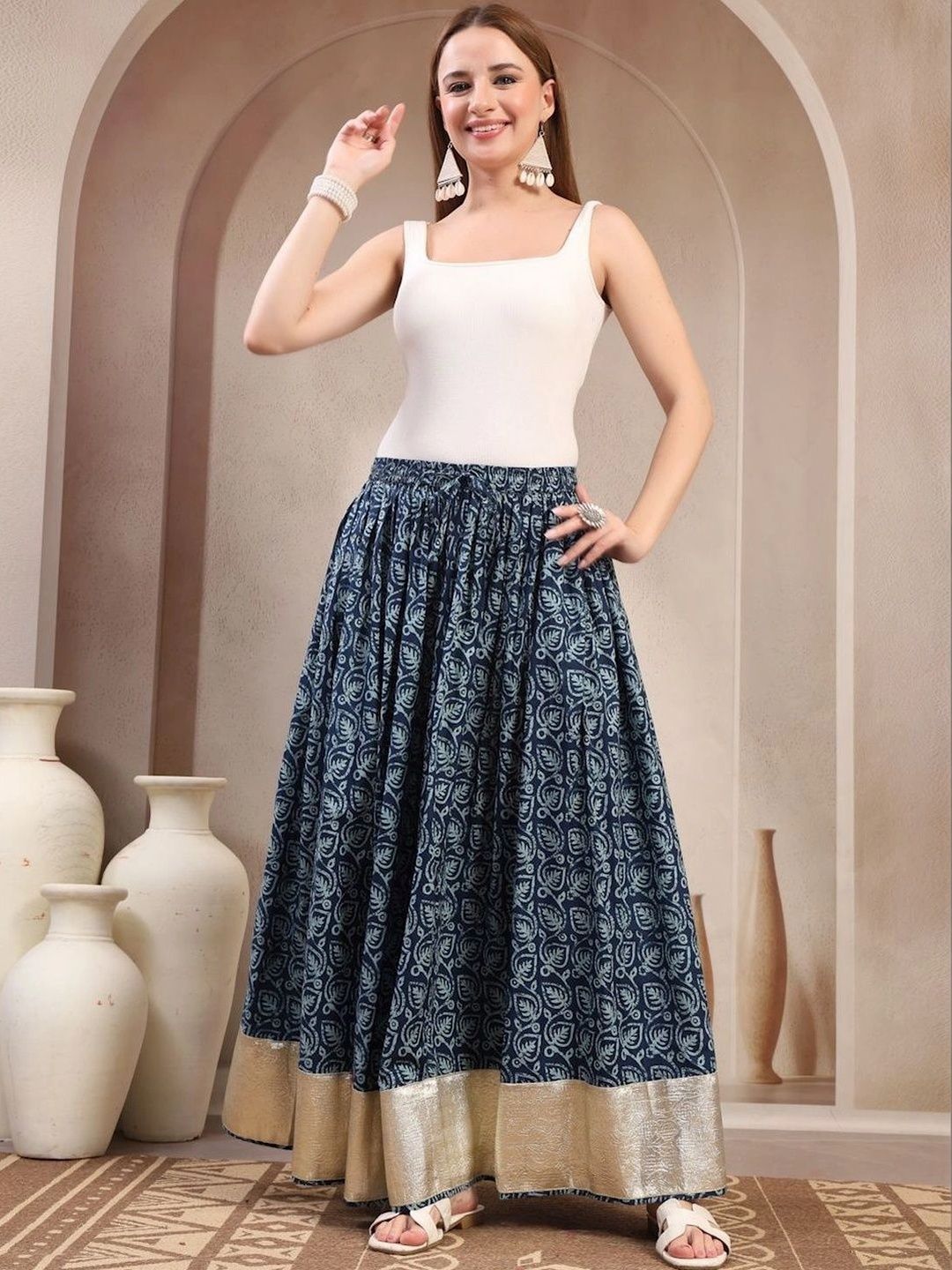 Anouk Women Cotton Cotton Cambric Floral Maxi Flared Skirt-picture-25