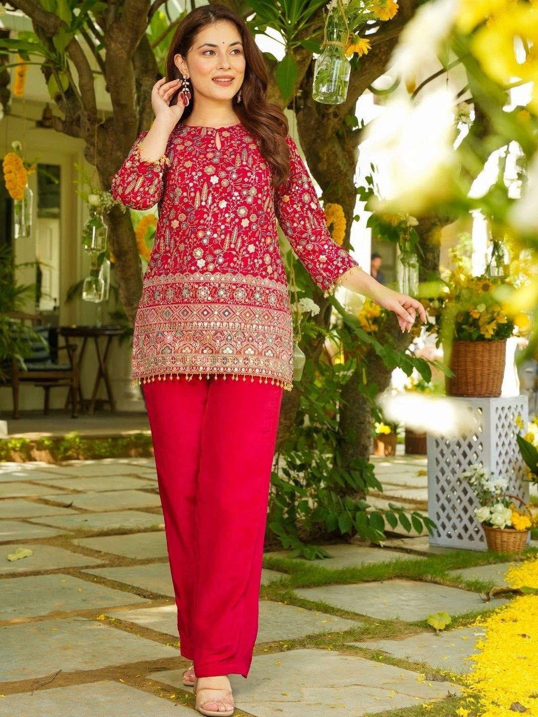 GRINISH Floral Embroidered Sequinned Pure Cotton Sequinned Kurti-picture-30