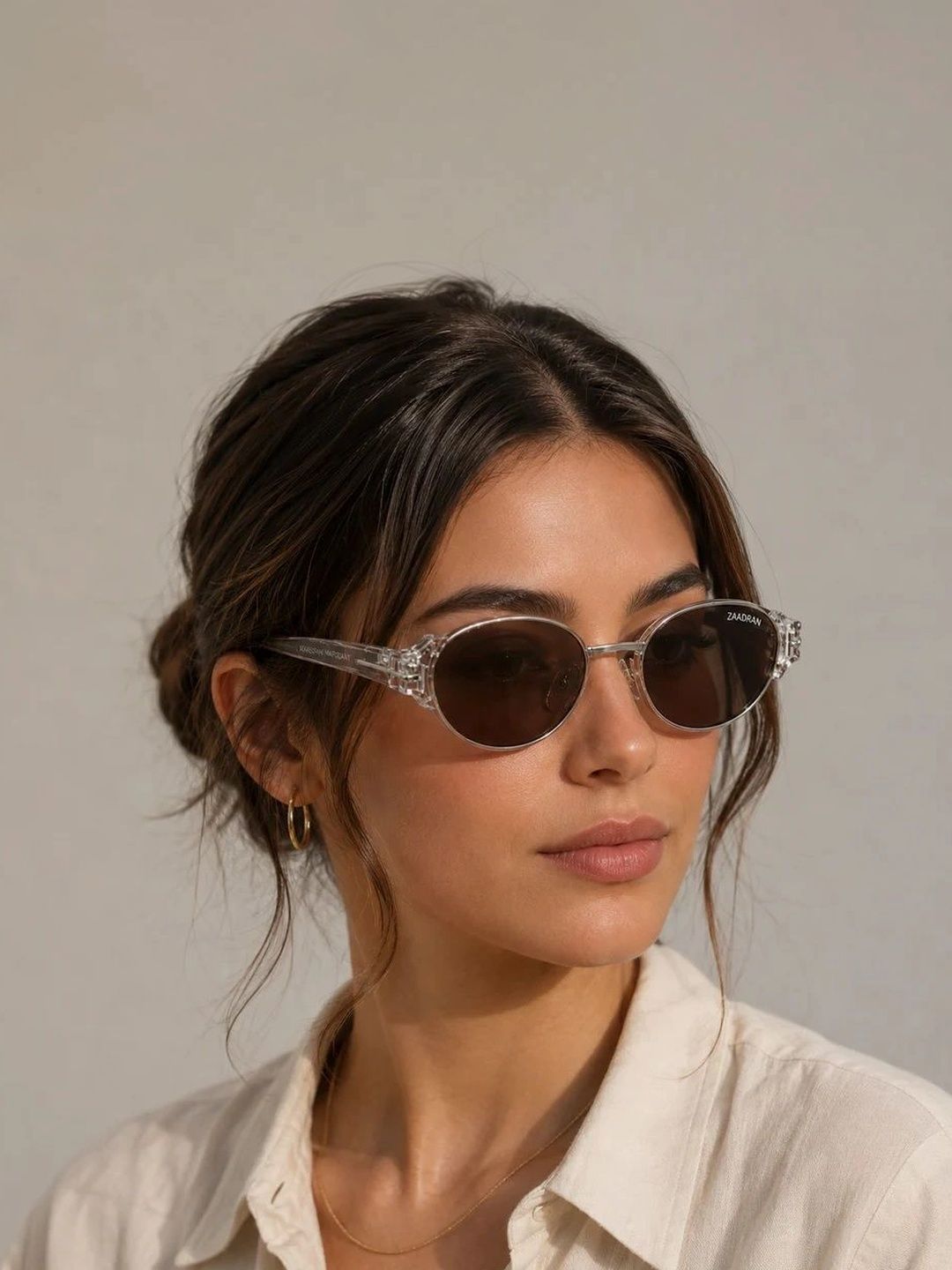 ZAADRAN Unisex Brown Lens & Silver-Toned Oval Sunglasses with-image-16