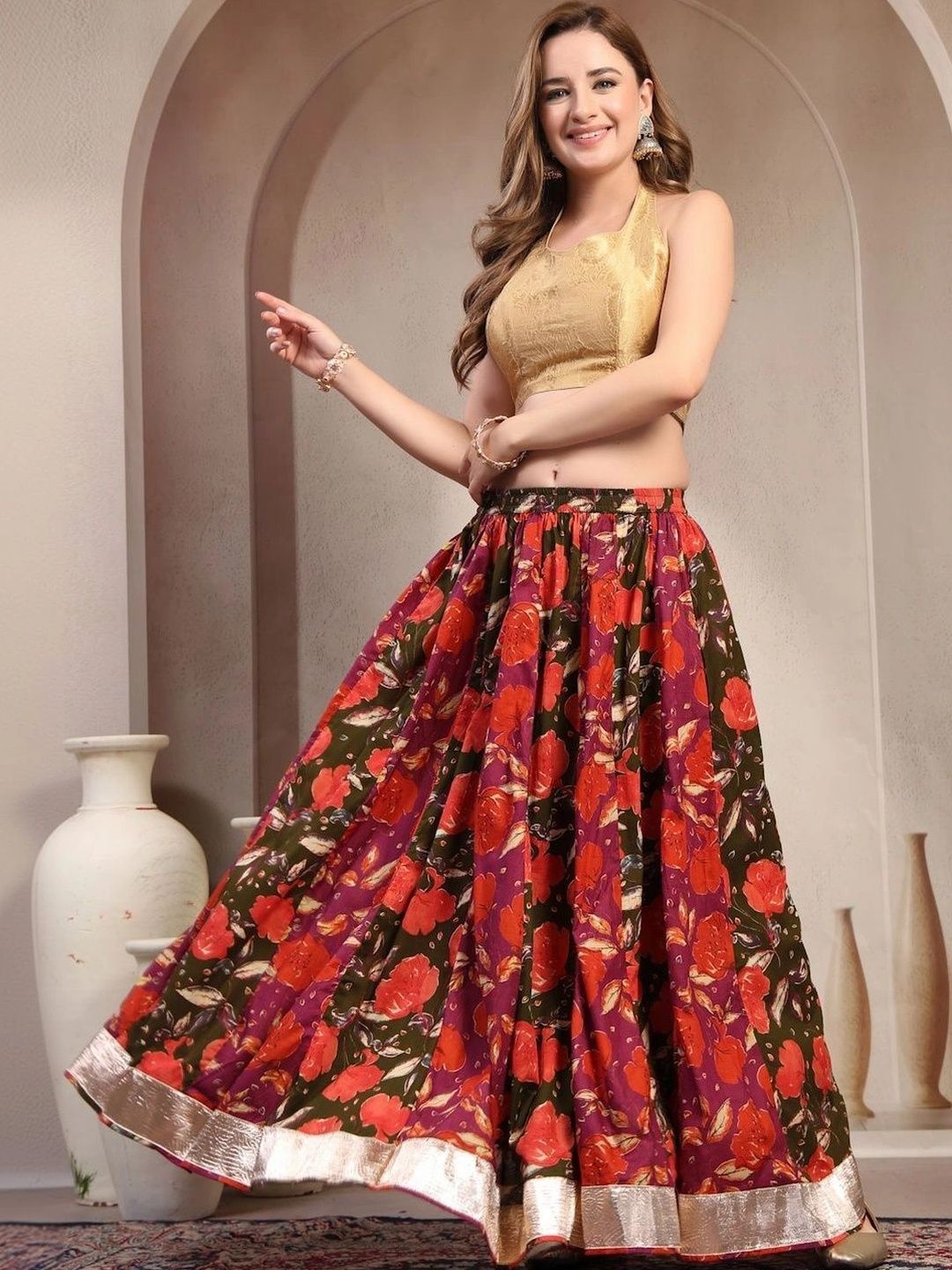 Anouk Women Cotton Cotton Cambric Floral Maxi Flared Skirt-picture-12