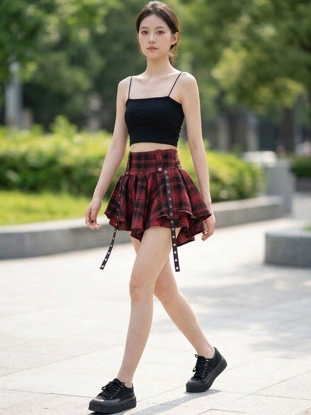 Suo Women Checked Summer Checks Mini Flared Skirt-picture-58