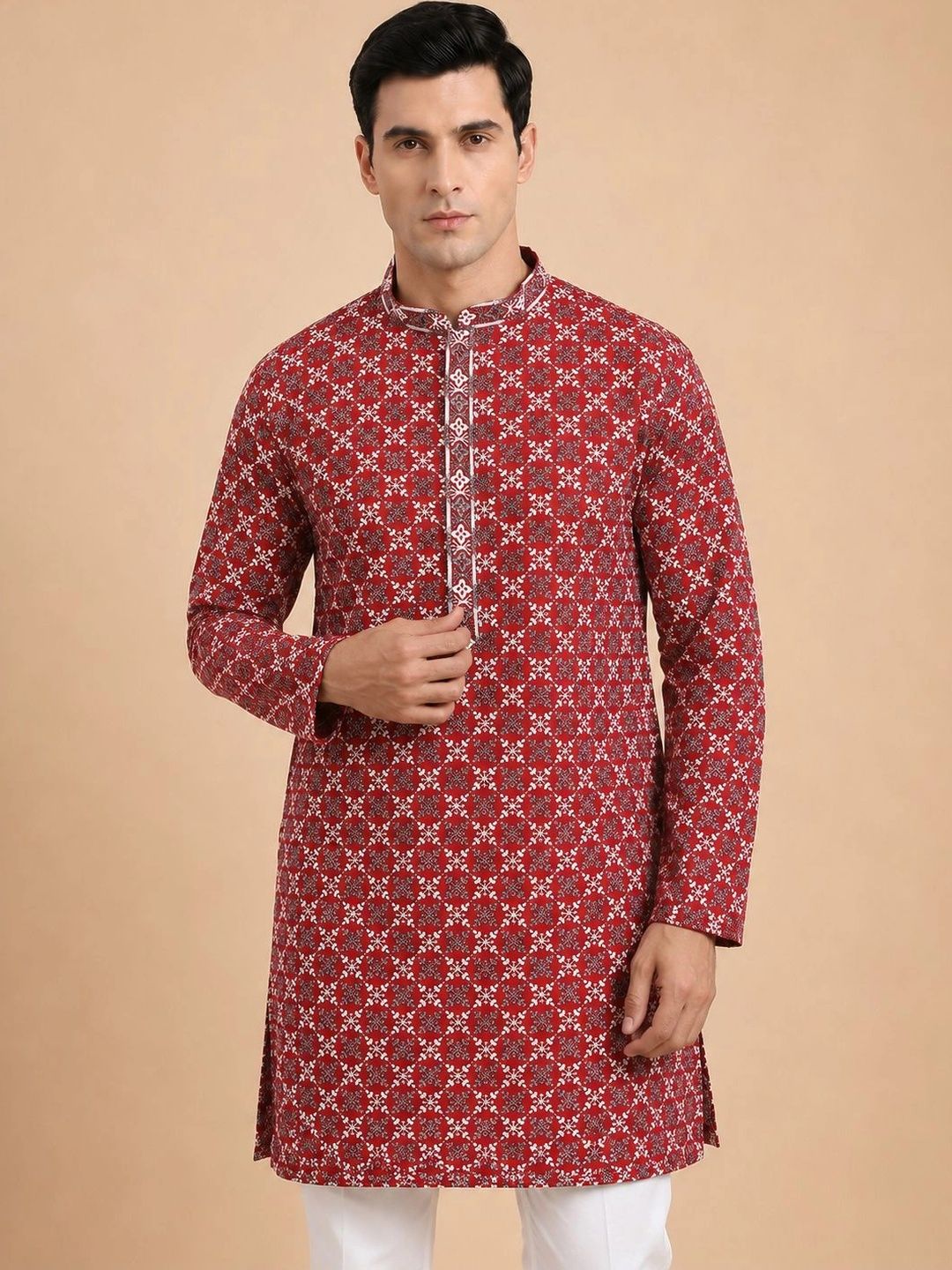 House of Pataudi Men Printed Regular Kurta with Pyjamas-picture-47