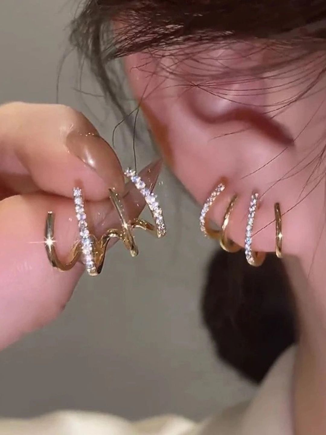 DressBerry Geometric Half Hoop Earrings-image-2