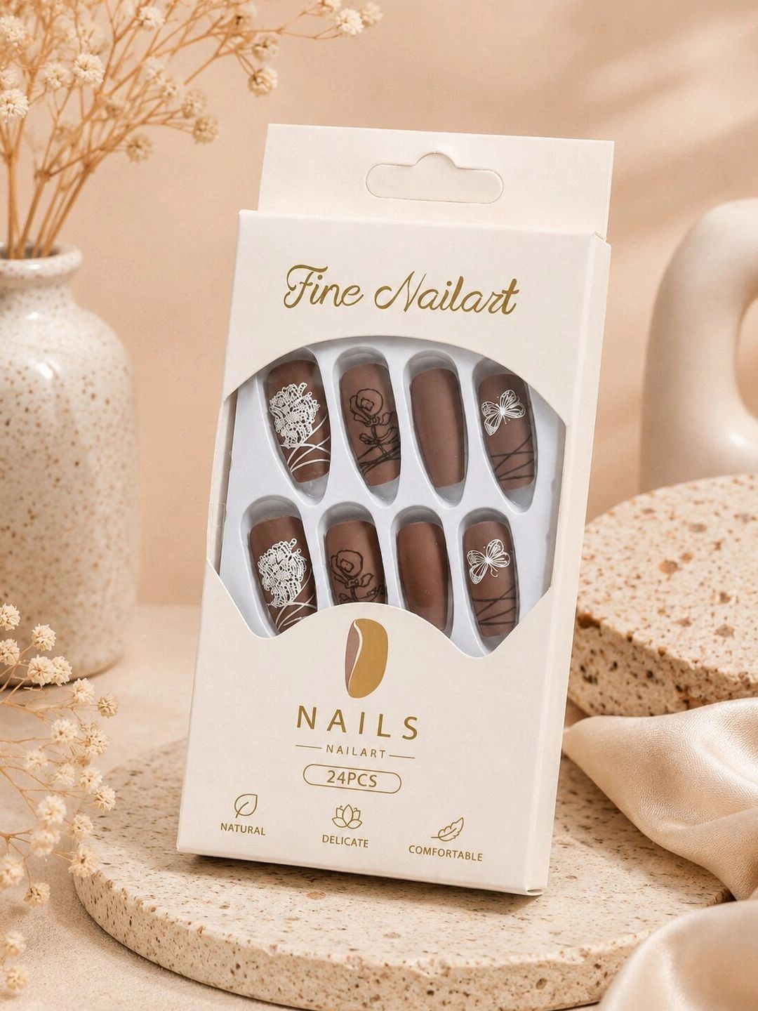 VAGHBHATT Set Of 24 Press-On Nail Extensions with Liquid Glue - Smoky Mocha Bloom-picture-17