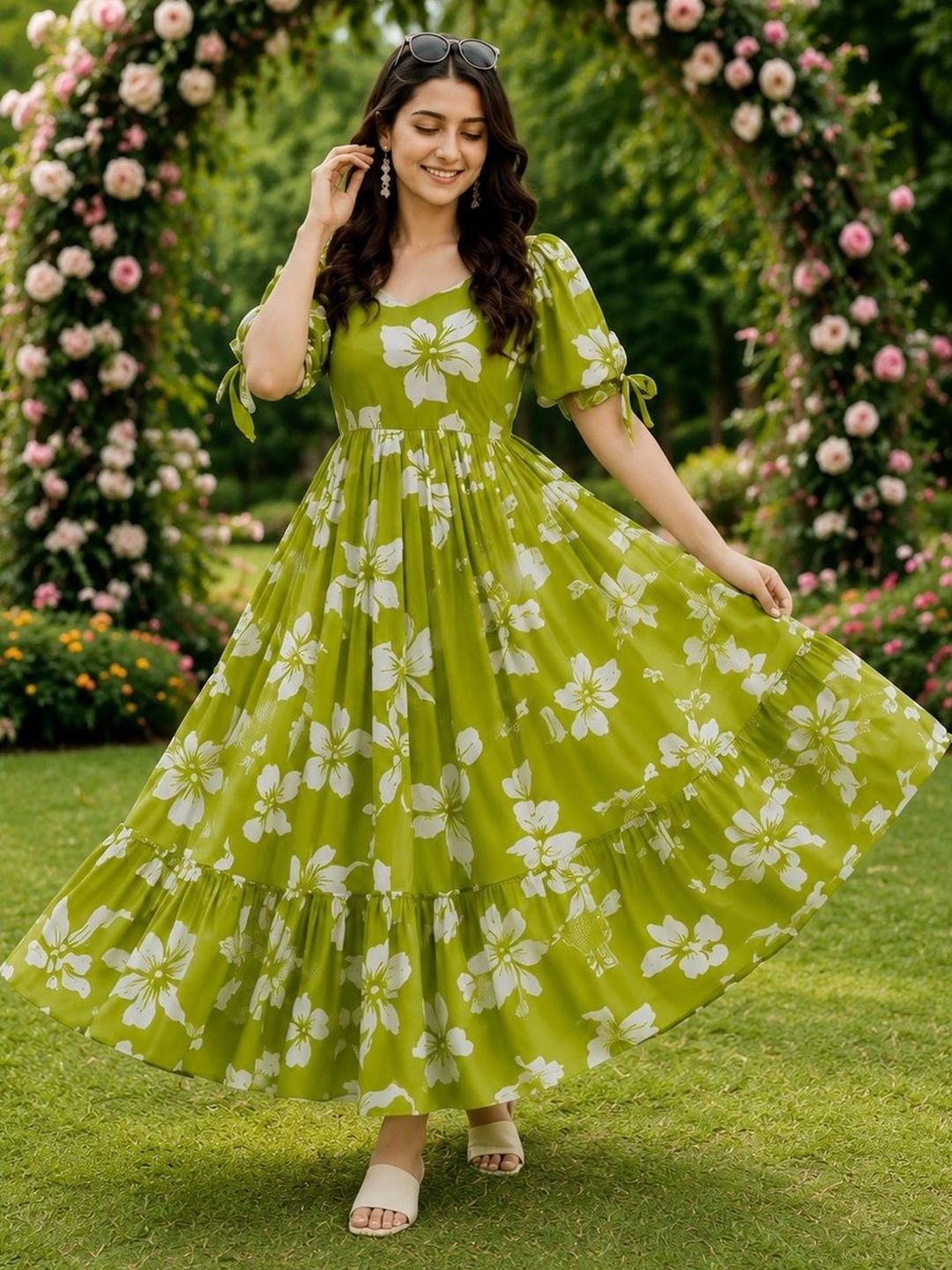 Moda Rapido Printed Sweetheart Neck Maxi Ethnic Dress-image-23
