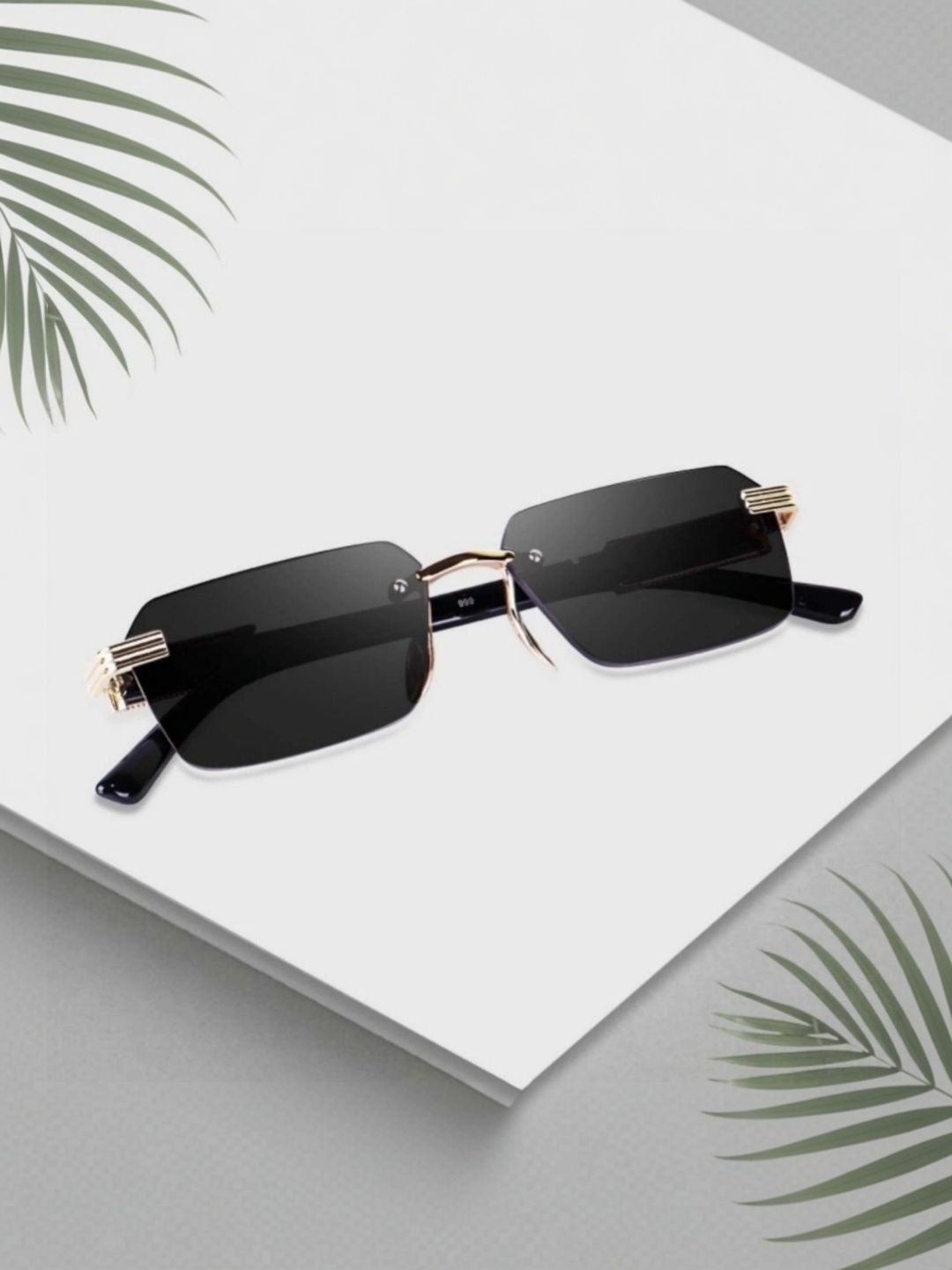 EYELLUSION Women Black Lens & Gold-Toned Rectangle Sunglasses with-image-49