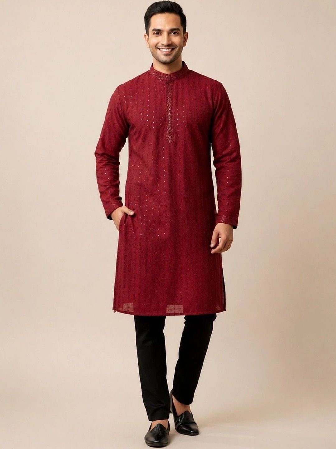 The Dapperman Men Embellished Sequinned Kurta-picture-24
