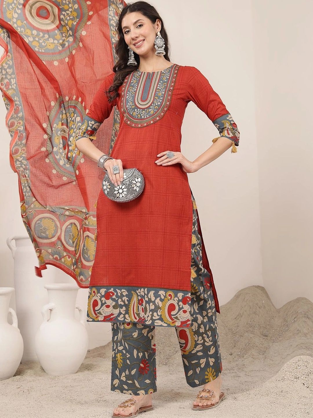 Sangria Women Ethnic Motifs Printed Regular Pure Cotton Kurta with Palazzos & With Dupatta-picture-56