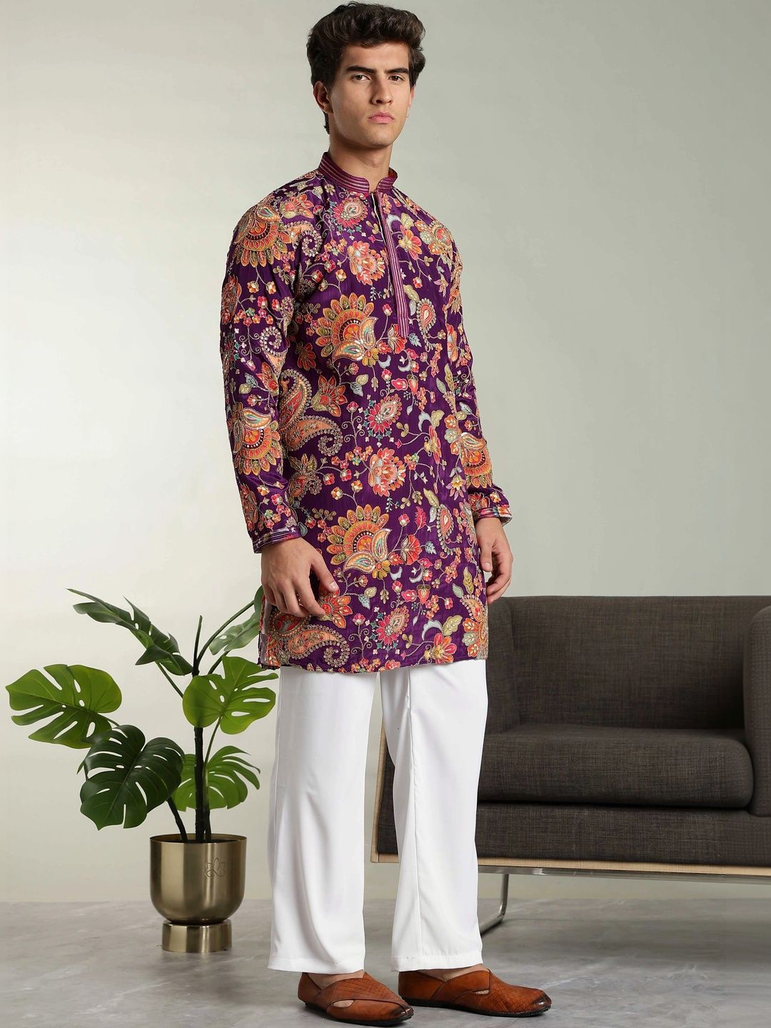 ARRUGA Men Ethnic Motifs Embroidered Regular Thread Work Kurta with Pyjamas-picture-35
