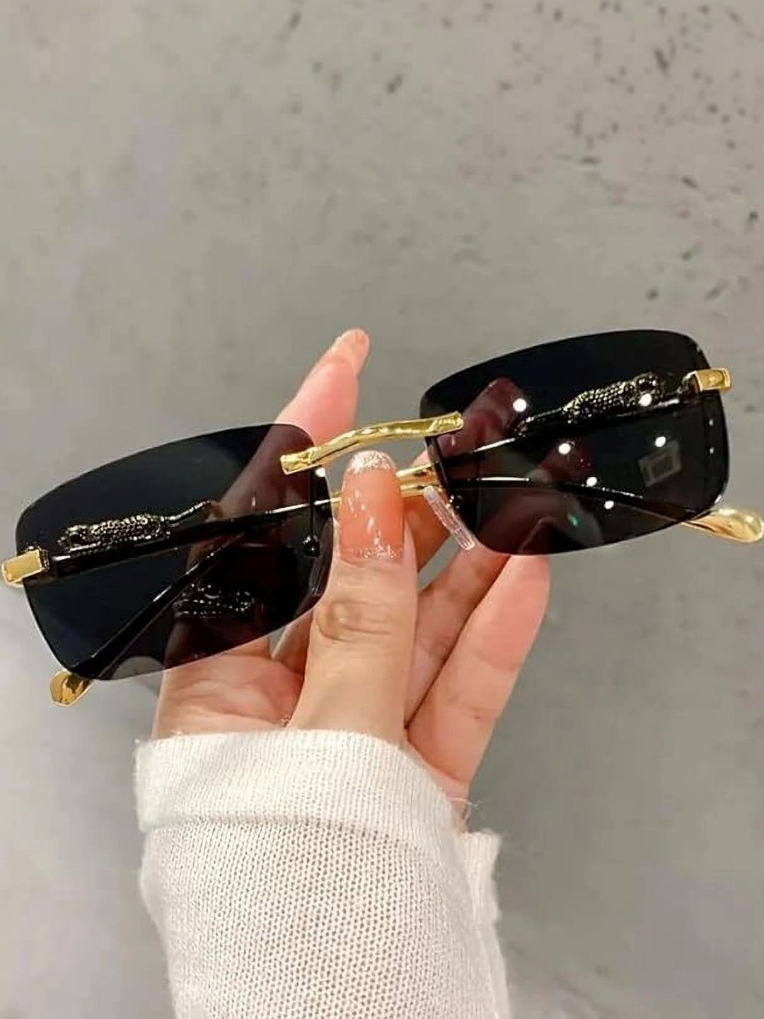EYELLUSION Women Black Lens & Gold-Toned Rectangle Sunglasses with-image-34