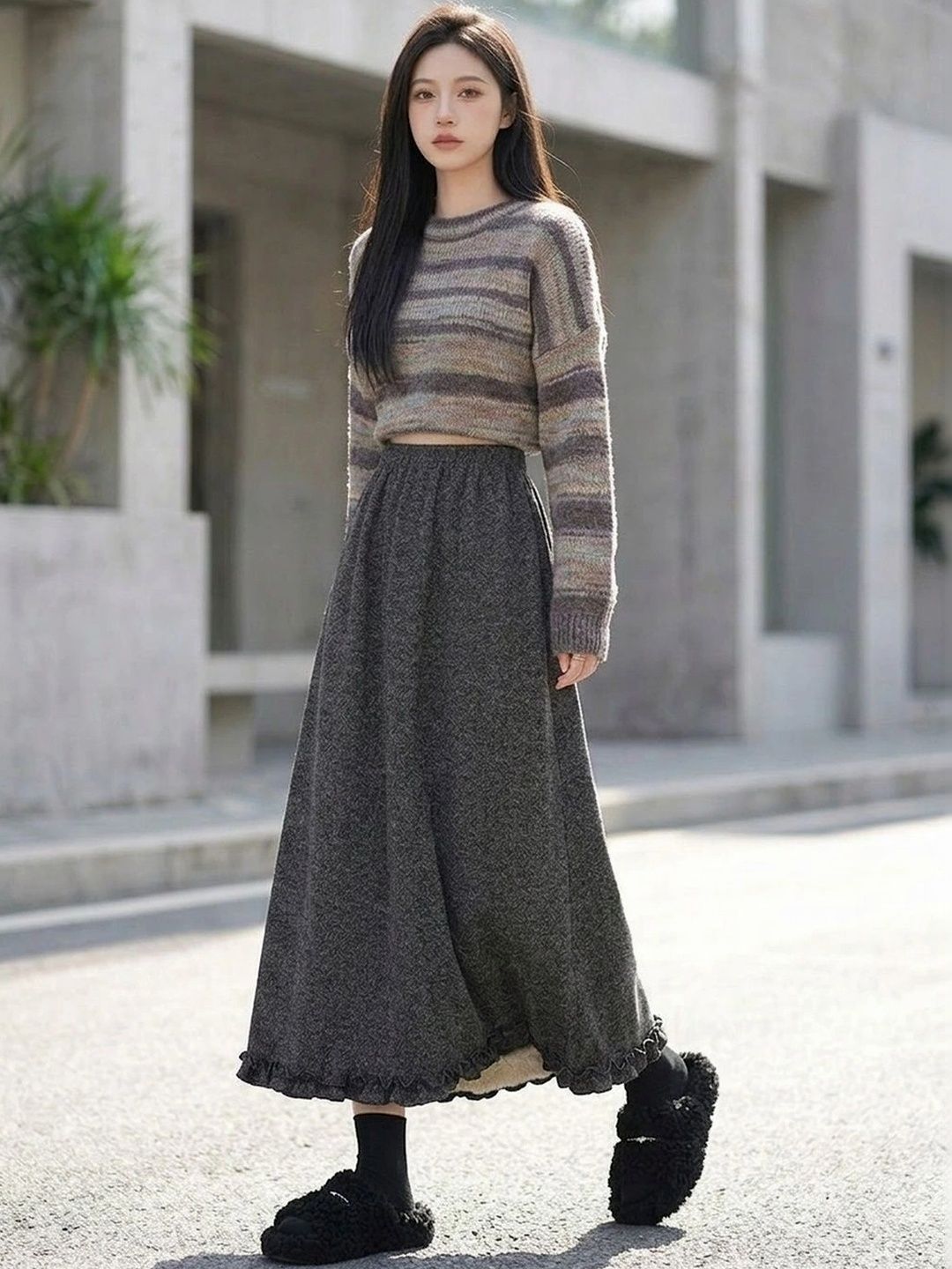 Suo Women Maxi A-Line Skirt-picture-41