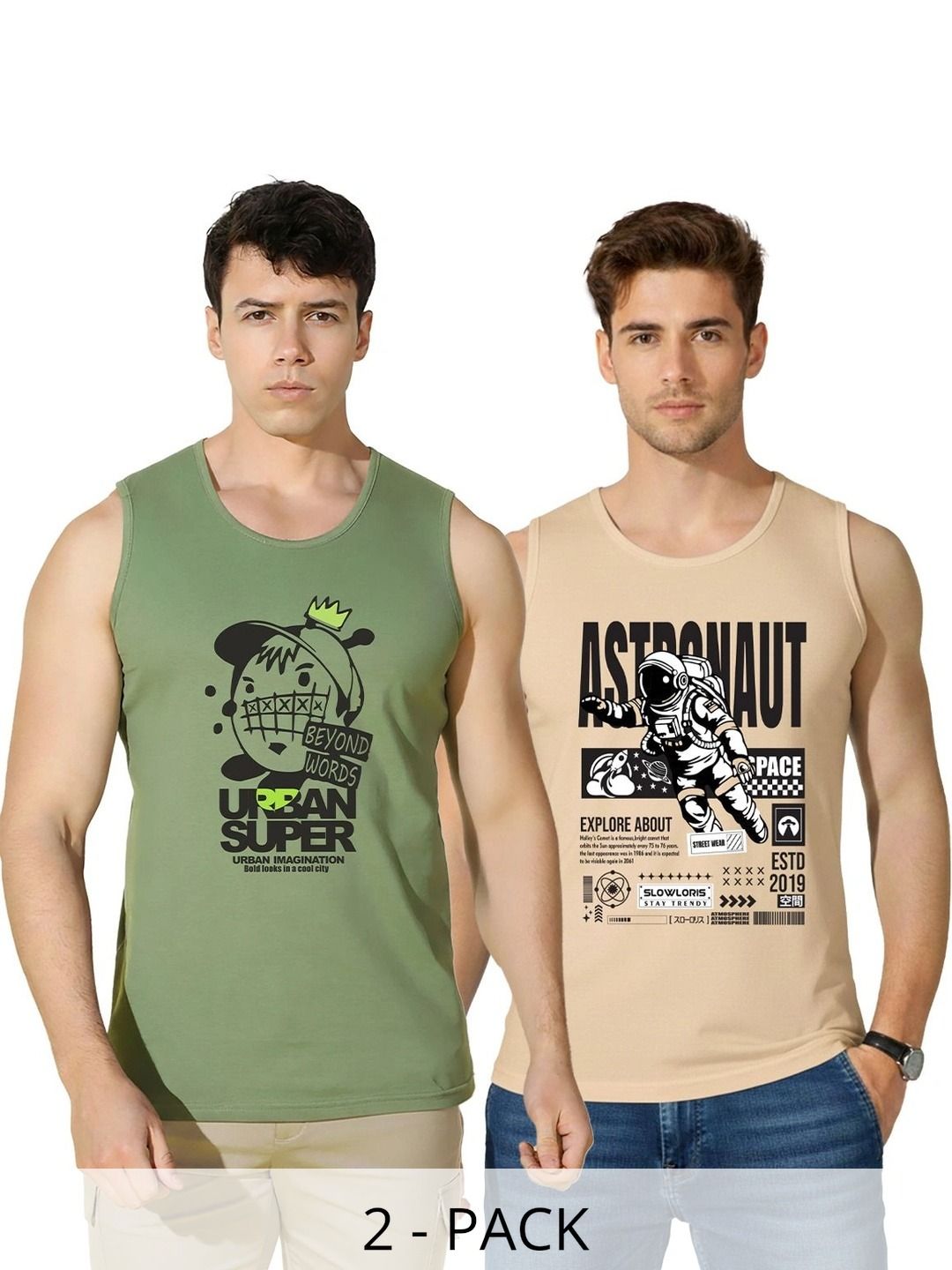 SLOWLORIS Pack of 2 Printed Cotton Gym Vest-picture-31