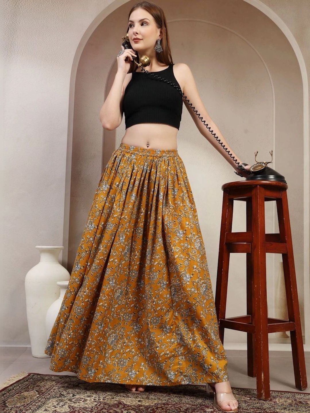 Anouk Women Cotton Cotton Cambric Floral Maxi Flared Skirt-picture-36