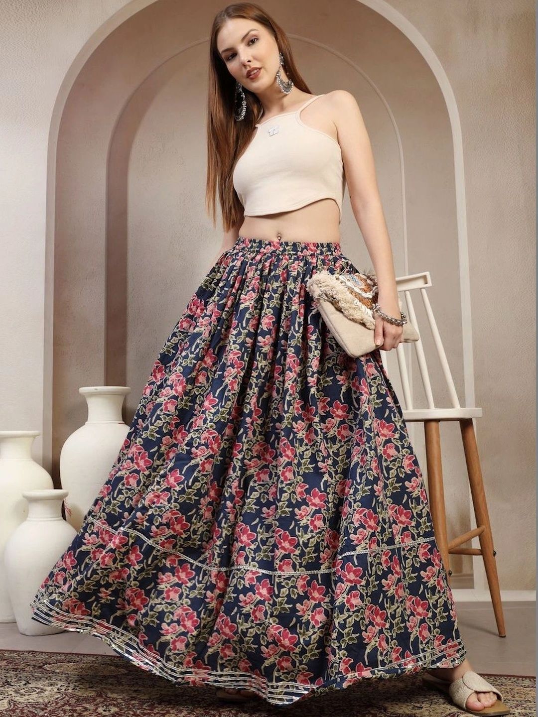 Anouk Women Cotton Cotton Cambric Floral Maxi Flared Skirt-picture-23
