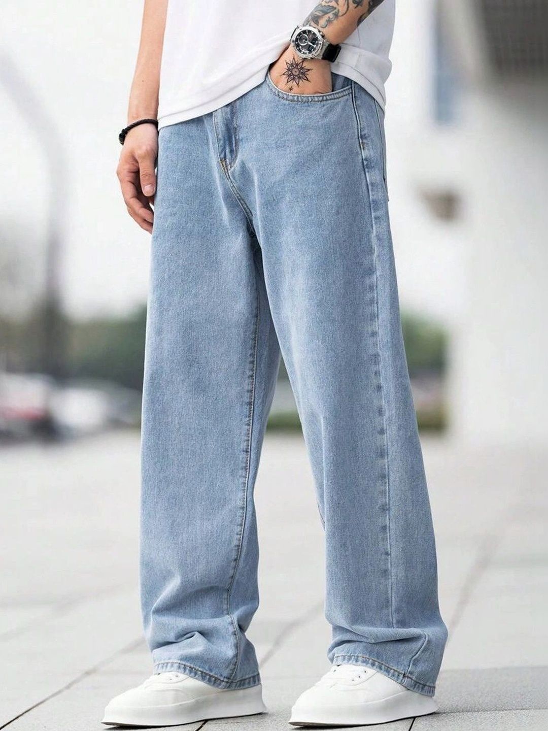 Classic Torch Men Loose Relaxed Fit Mid-Rise Light Fade Jeans-picture-17