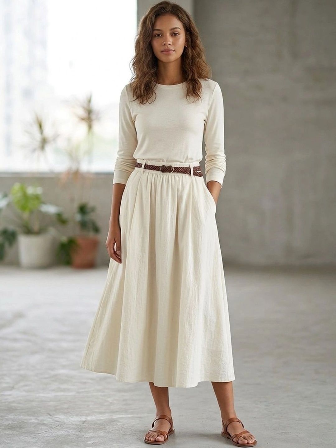 Suo Women Midi A-Line Skirt-picture-11