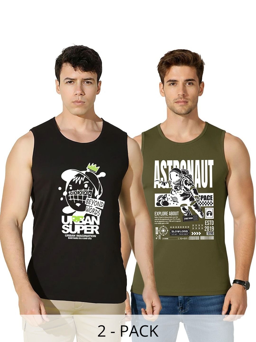 SLOWLORIS Pack of 2 Printed Cotton Gym Vest-picture-39