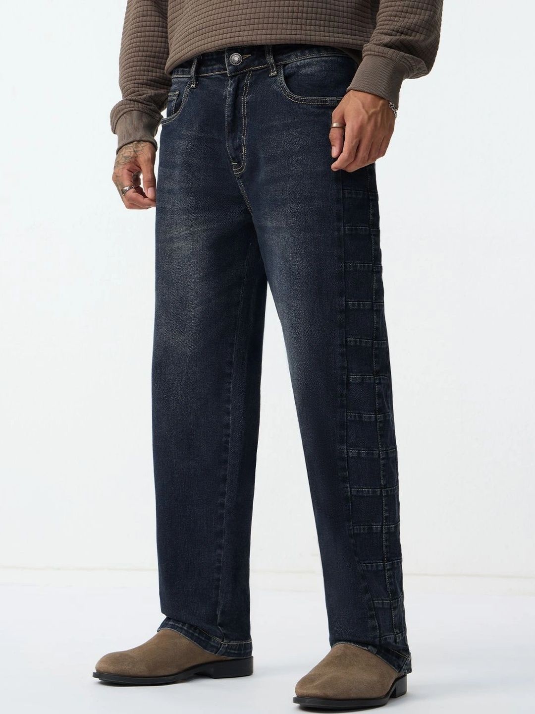 The Souled Store Men Mid-Rise Low Distress Light Fade Stretchable Jeans-picture-12