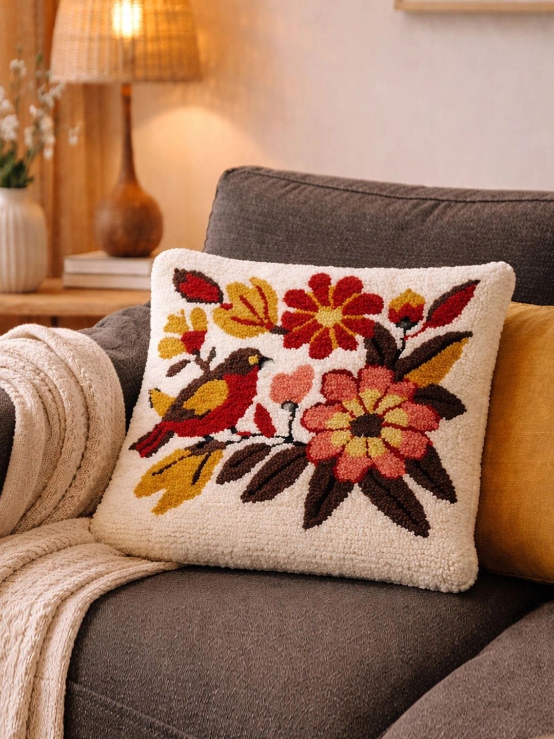 ANA Cream-Coloured & Red Square Cushion Covers-image-24