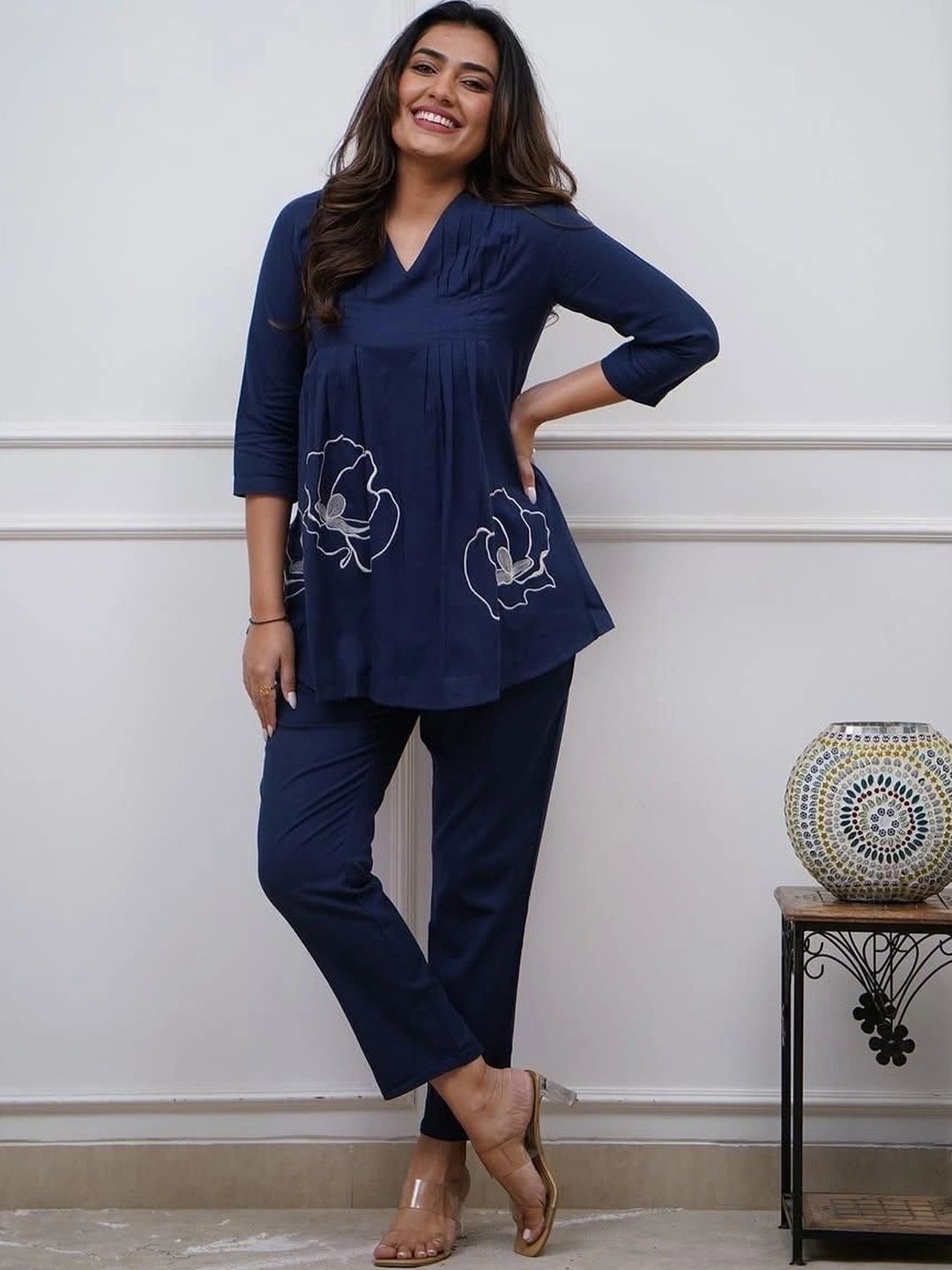 FEERASH Floral Embroidered Cotton Peplum Top-picture-42