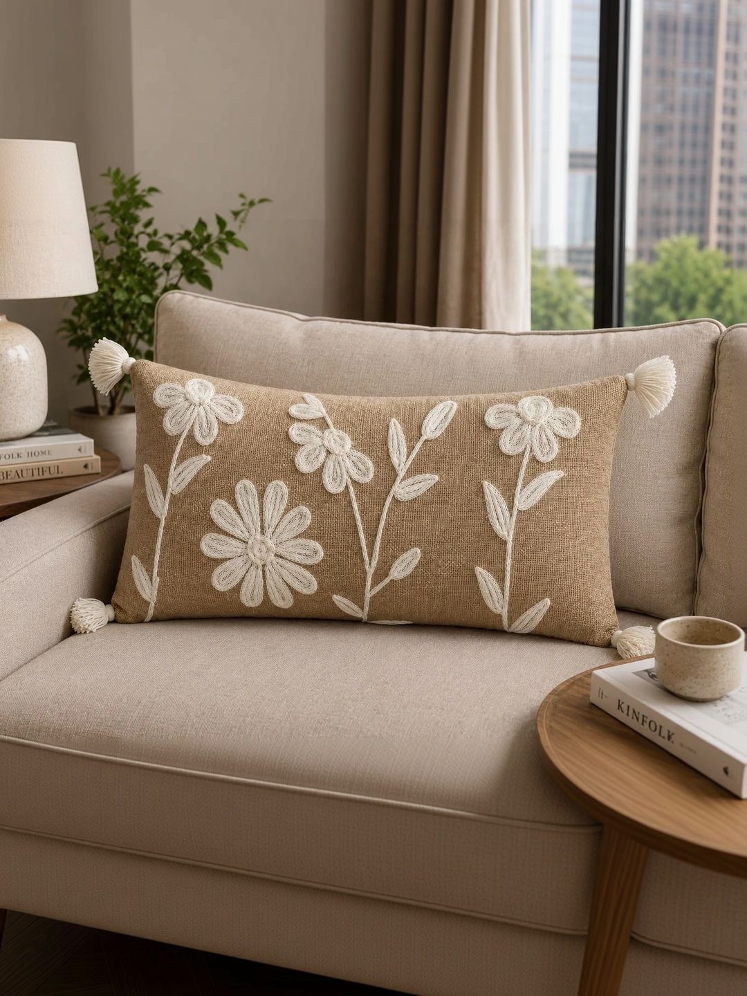 Prista Brown Floral Rectangle Cushion Covers-image-5