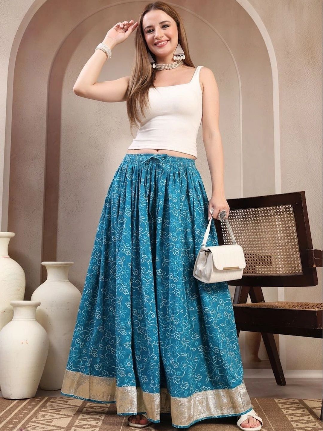 Anouk Women Cotton Cotton Cambric Textured Maxi Flared Skirt-picture-38