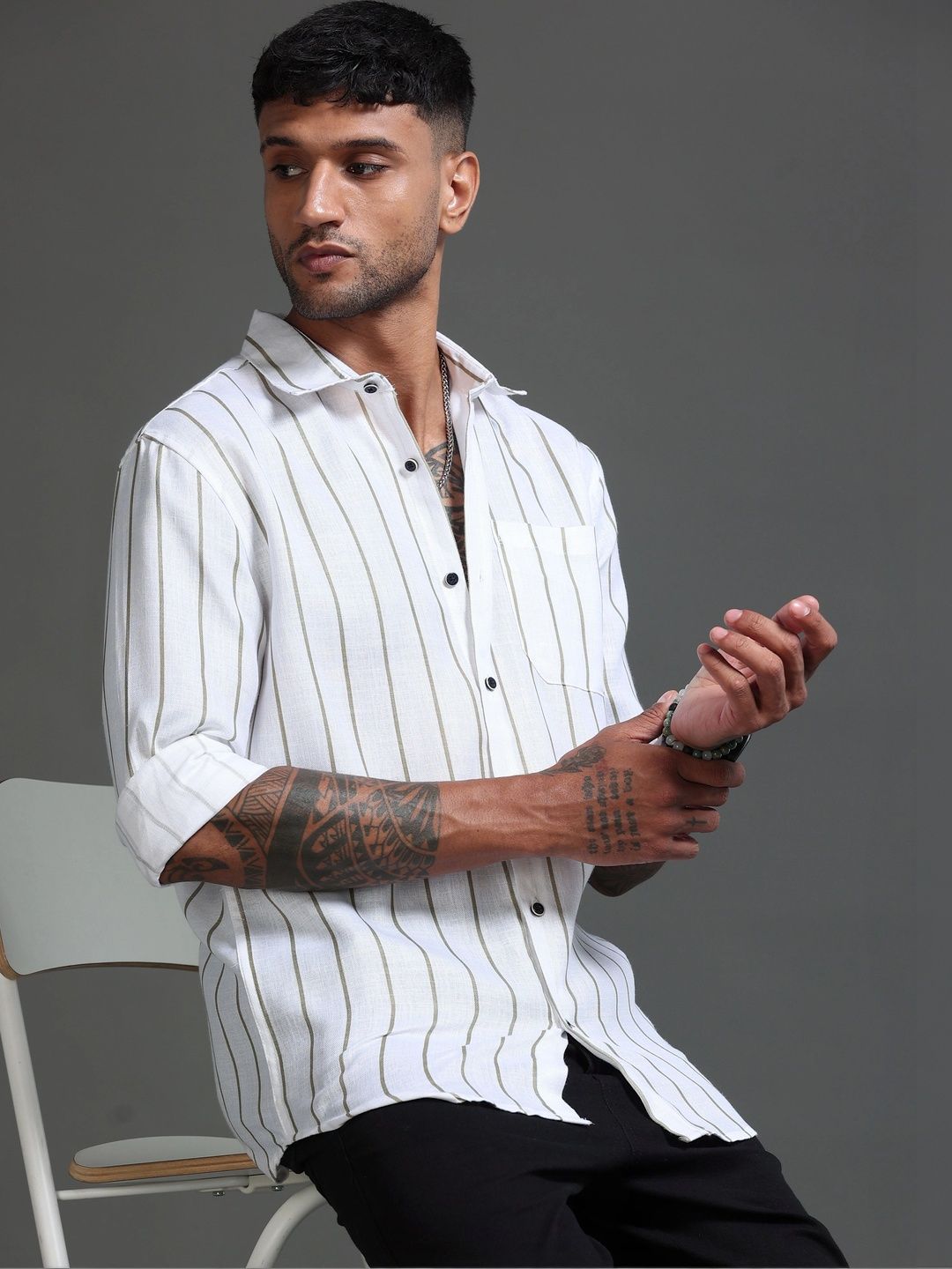 TOM MACKLER Men Classic Slim Fit Striped Casual Shirt-picture-30