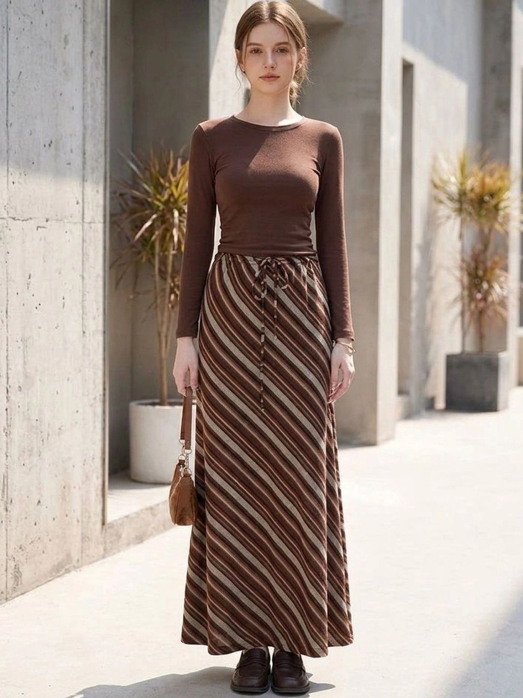 Suo Women Striped Maxi A-Line Skirt-picture-24