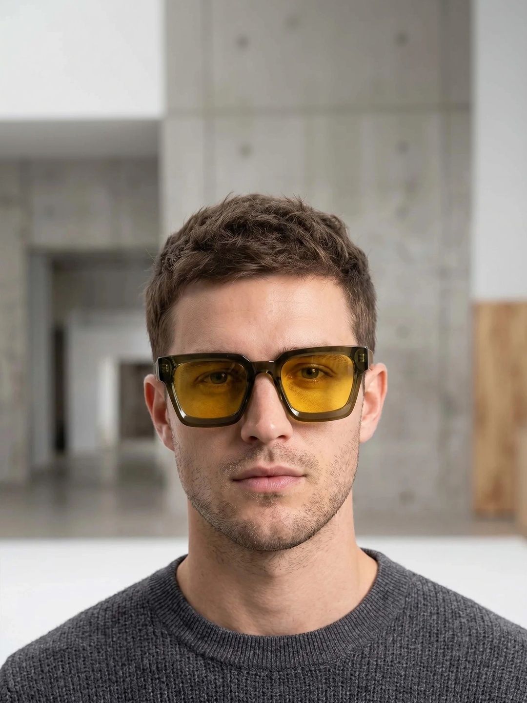 ZAADRAN Unisex Yellow Lens & Green Square Sunglasses with-image-33