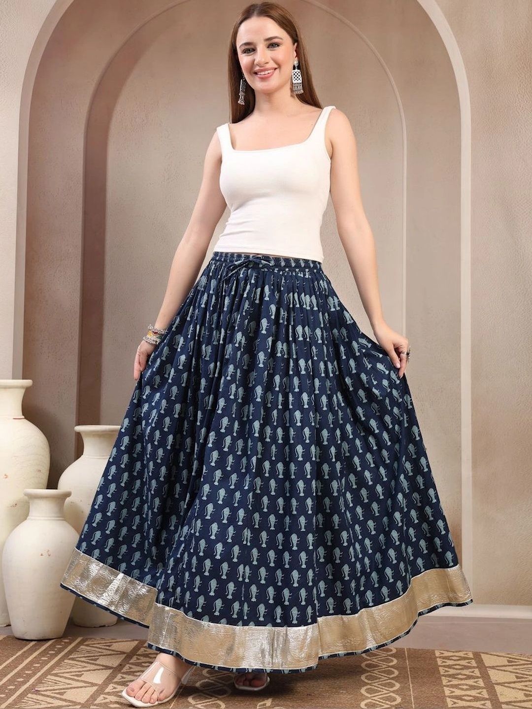 Anouk Women Cotton Cotton Cambric Maxi Flared Skirt-picture-30