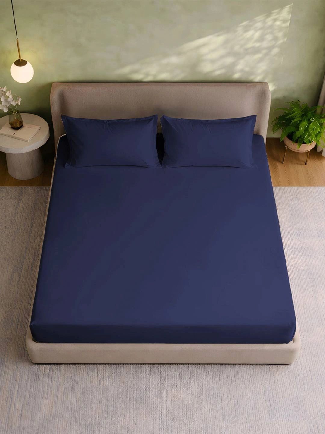 MYTRIDENT Navy Blue 180 TC King Bedsheet with 2 Pillow Covers-image-23