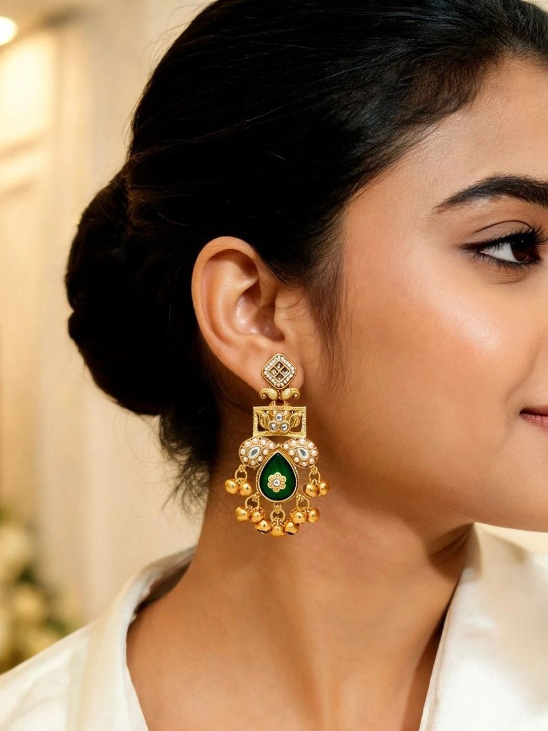 AMS JULORA JEWELS Stone Studded Floral Drop Earrings-picture-51