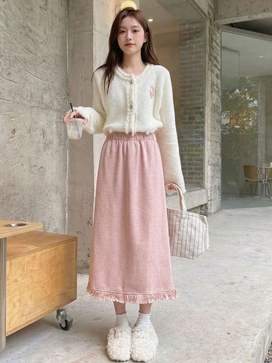 Suo Women Knits Back Slit Midi A-Line Skirt-picture-20