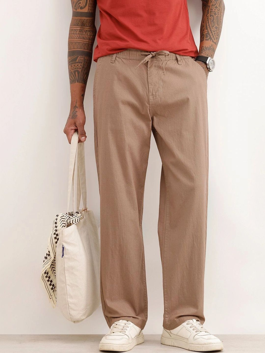 WROGN Men Loose Fit Easy Wash Chinos Trousers-picture-24