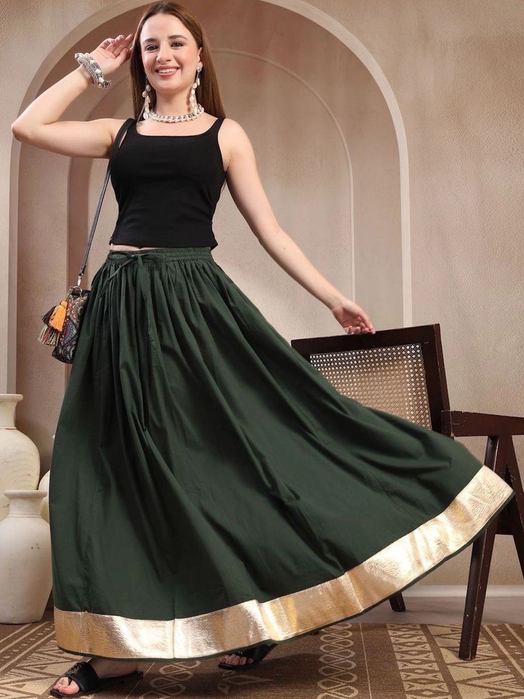 Anouk Women Cotton Cotton Cambric Maxi Flared Skirt-picture-14