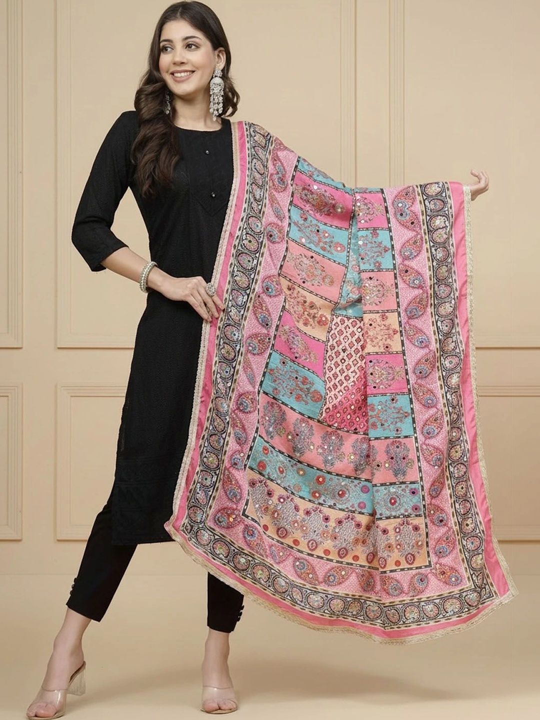 KALINI Ethnic Motifs Printed Dupatta with Mirror Work-picture-54