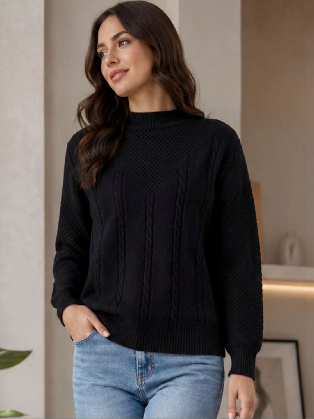 LASOON Women Cable Knit Woollen Pullover-picture-14