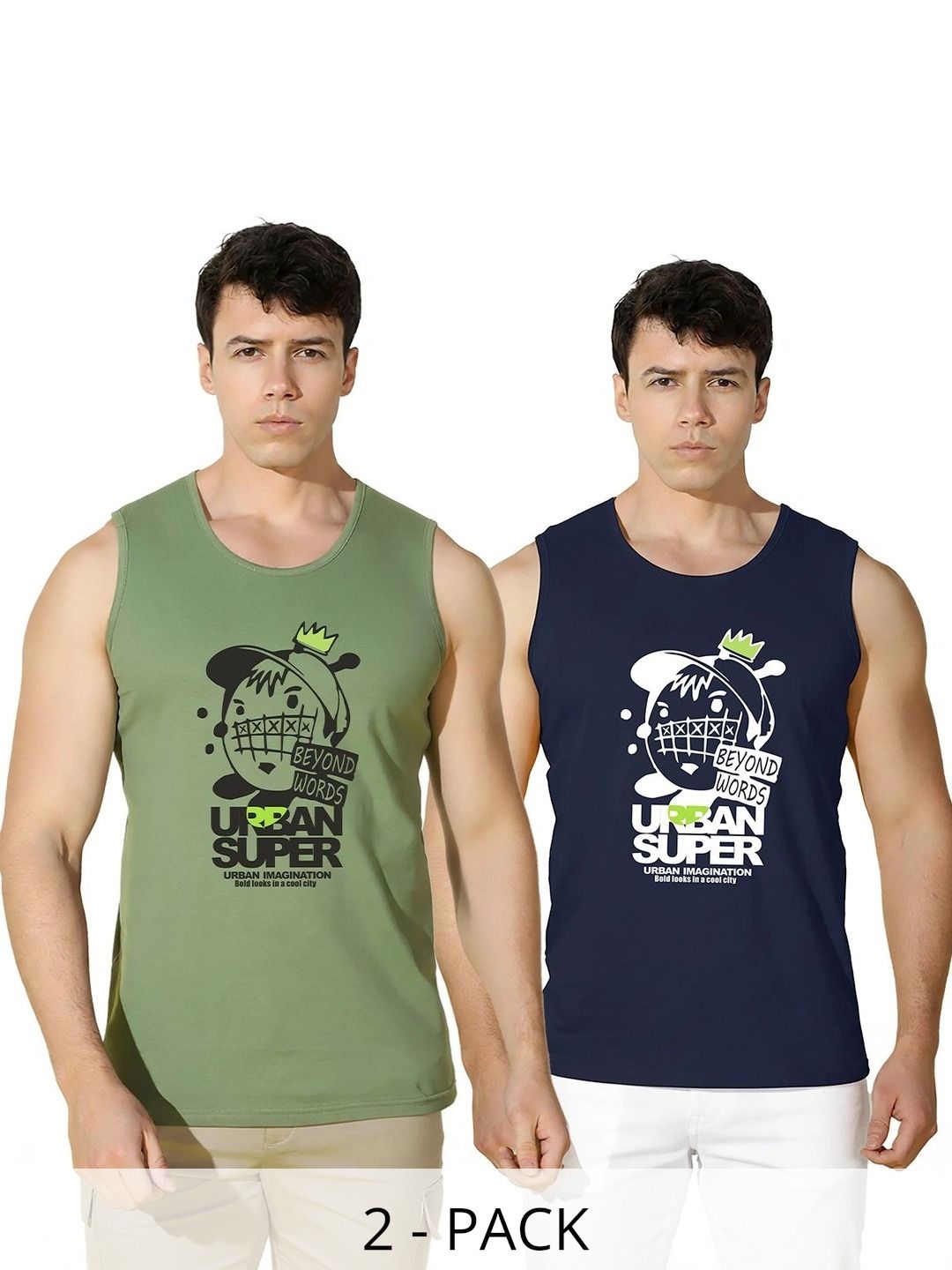 SLOWLORIS Pack of 2 Printed Cotton Gym Vest-picture-57