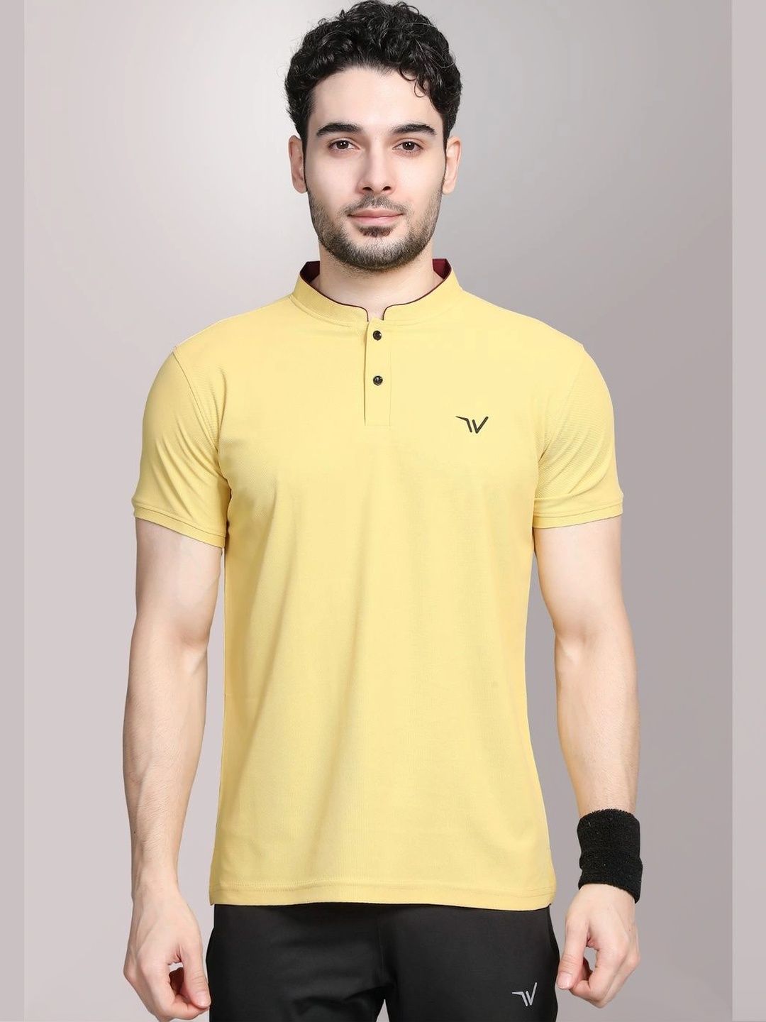 WEWOK Men Brand Logo Mandarin Collar Fusion T-shirt-picture-41