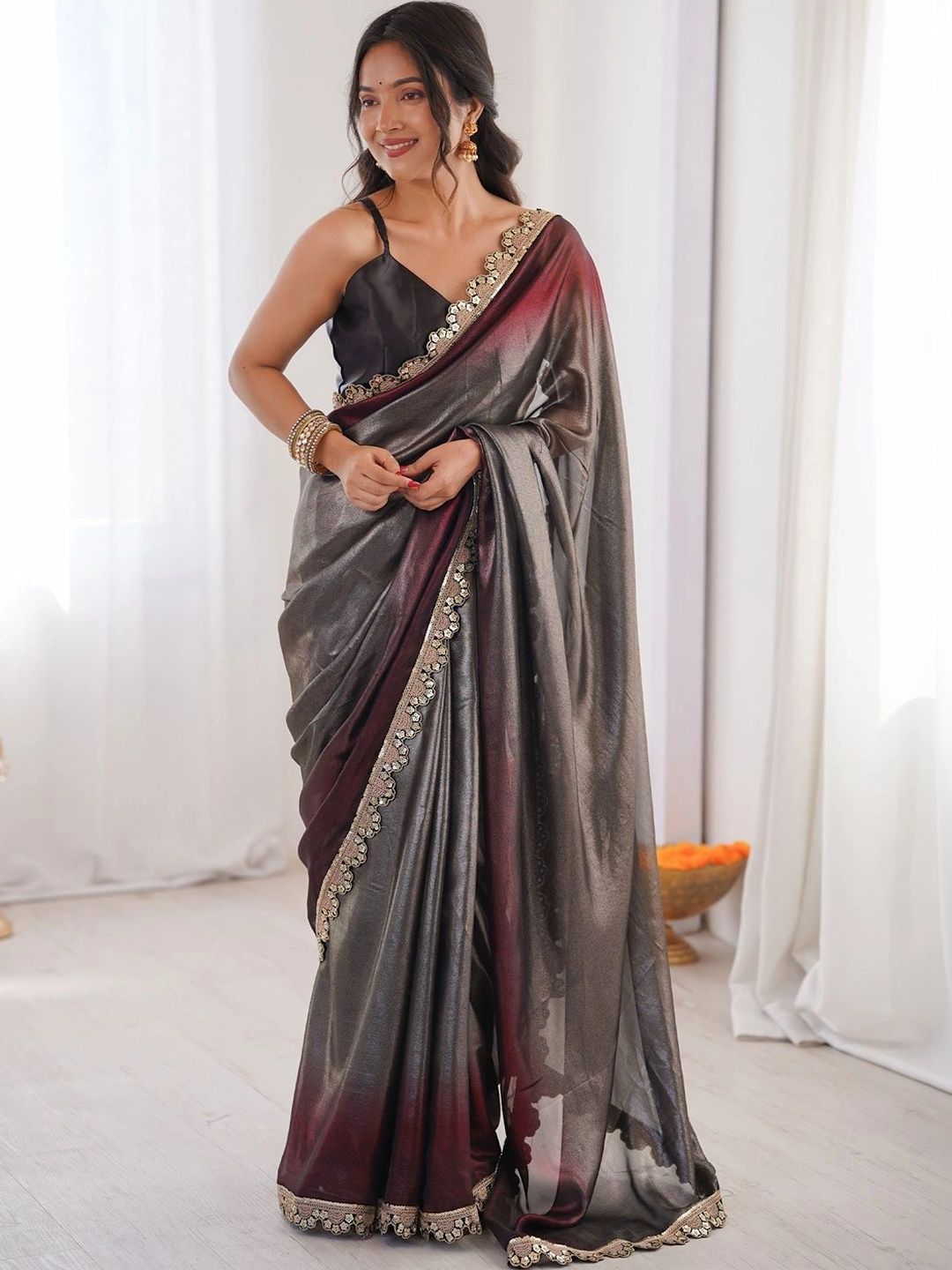 Mitera Ombre Sequinned Poly Georgette Designer Saree-picture-10